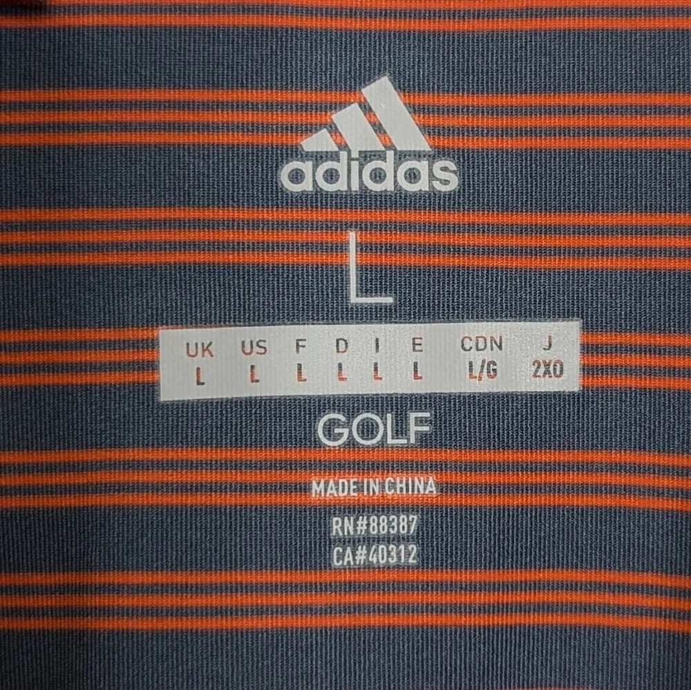 Adidas Golf Polo Men Large Red Gray Striped Short Sleeve